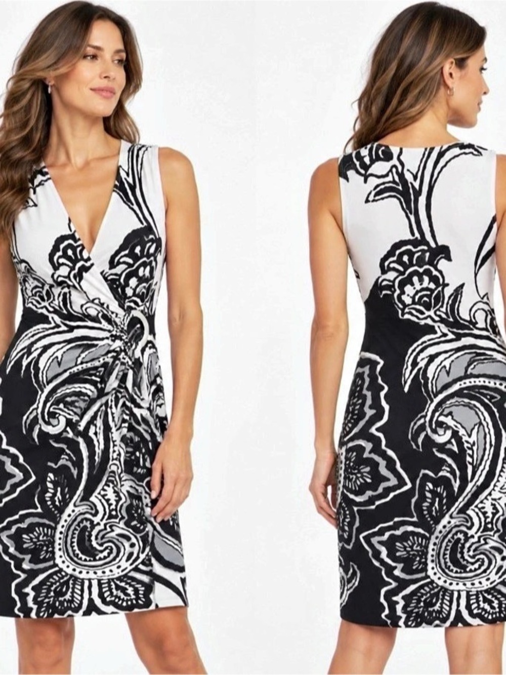 Joseph Ribkoff 31593 Floral Paisley Ring Detail Dress Black White Size 4